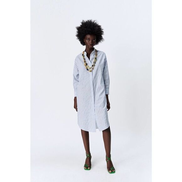 Zara Linen Blend Shirt Dress New Striped - Picture 10 of 11